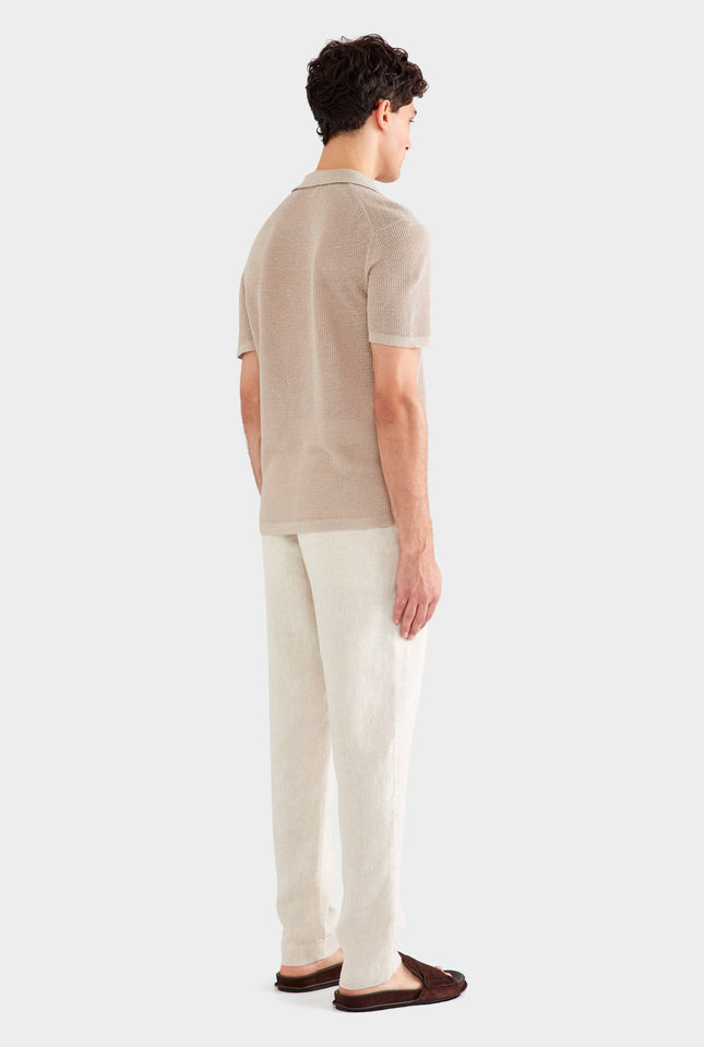 Rib Knit Open Neck Polo 2.0 - Taupe