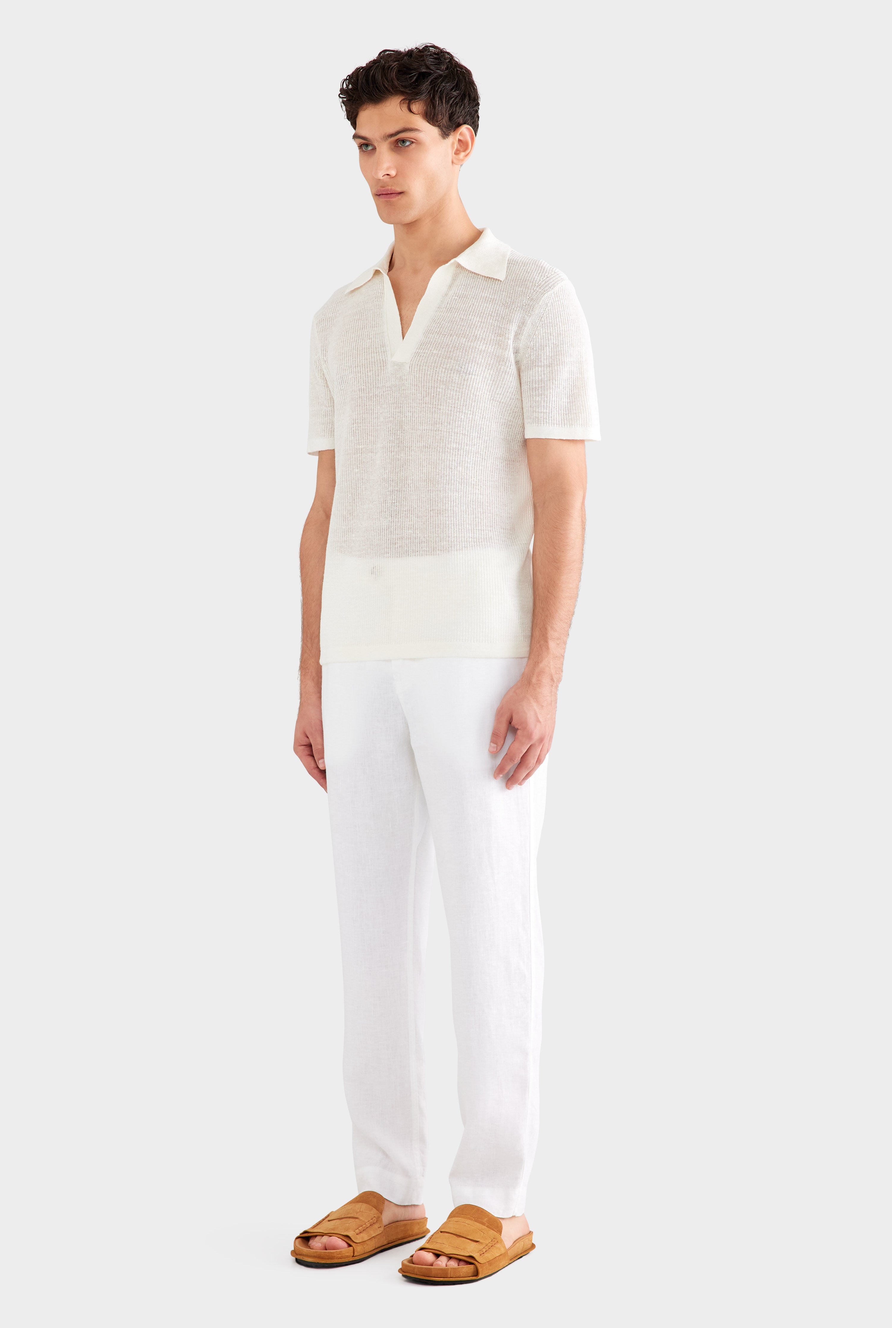 Rib Knit Open Neck Polo 2.0 - Off White