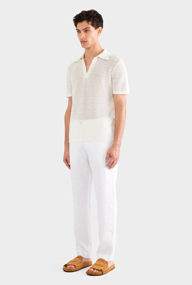 Rib Knit Open Neck Polo 2.0 - Off White