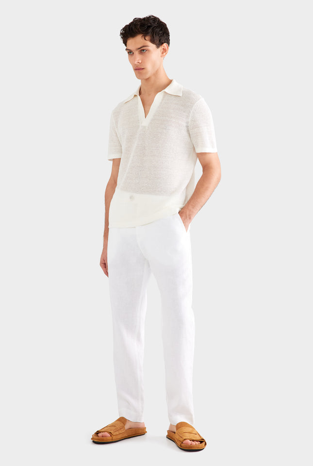 Rib Knit Open Neck Polo 2.0 - Off White