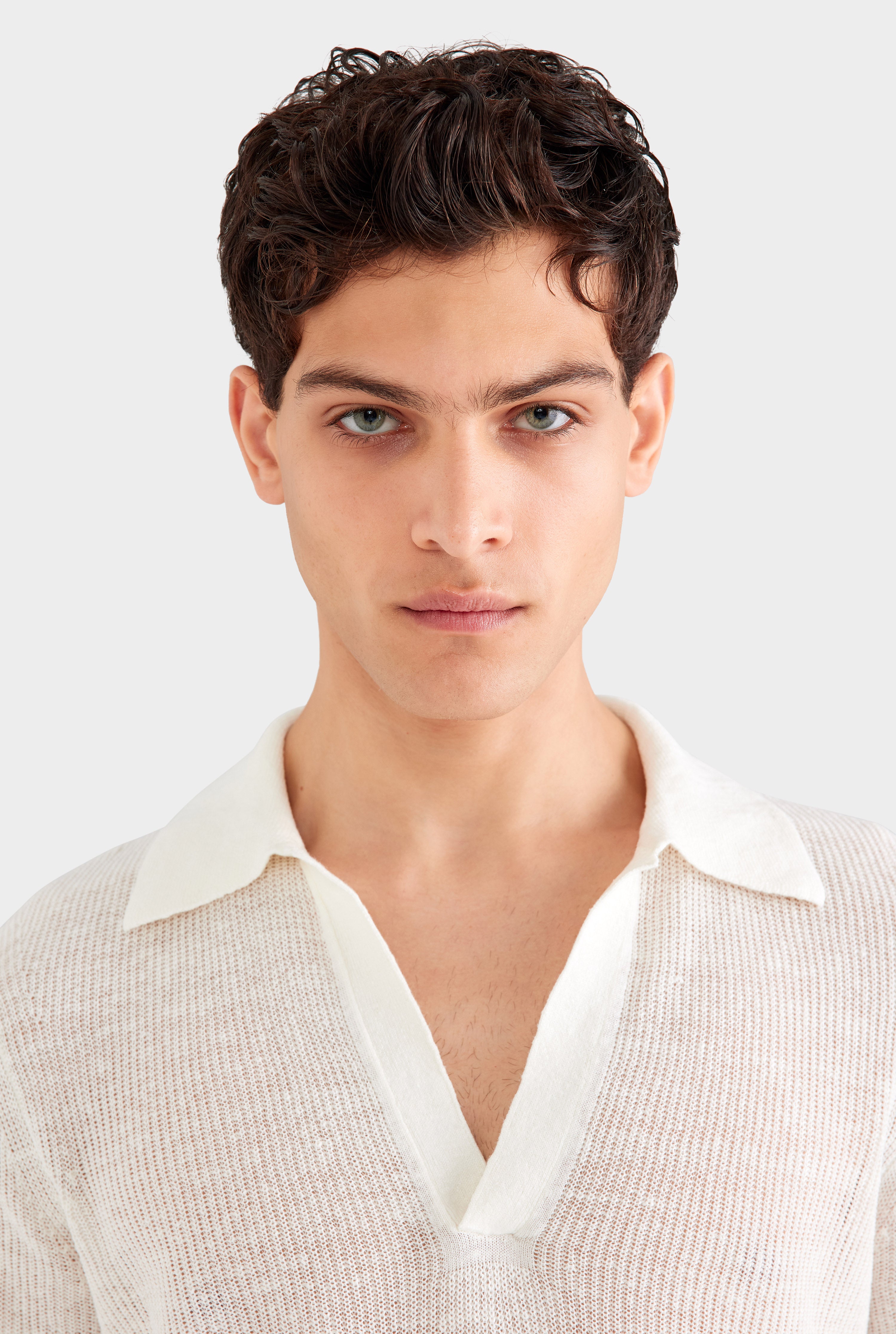 Rib Knit Open Neck Polo 2.0 - Off White