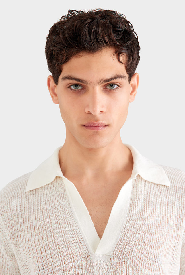 Rib Knit Open Neck Polo 2.0 - Off White