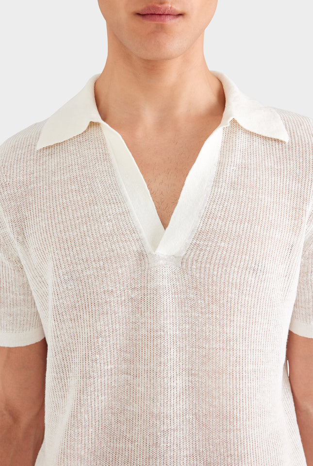 Rib Knit Open Neck Polo 2.0 - Off White