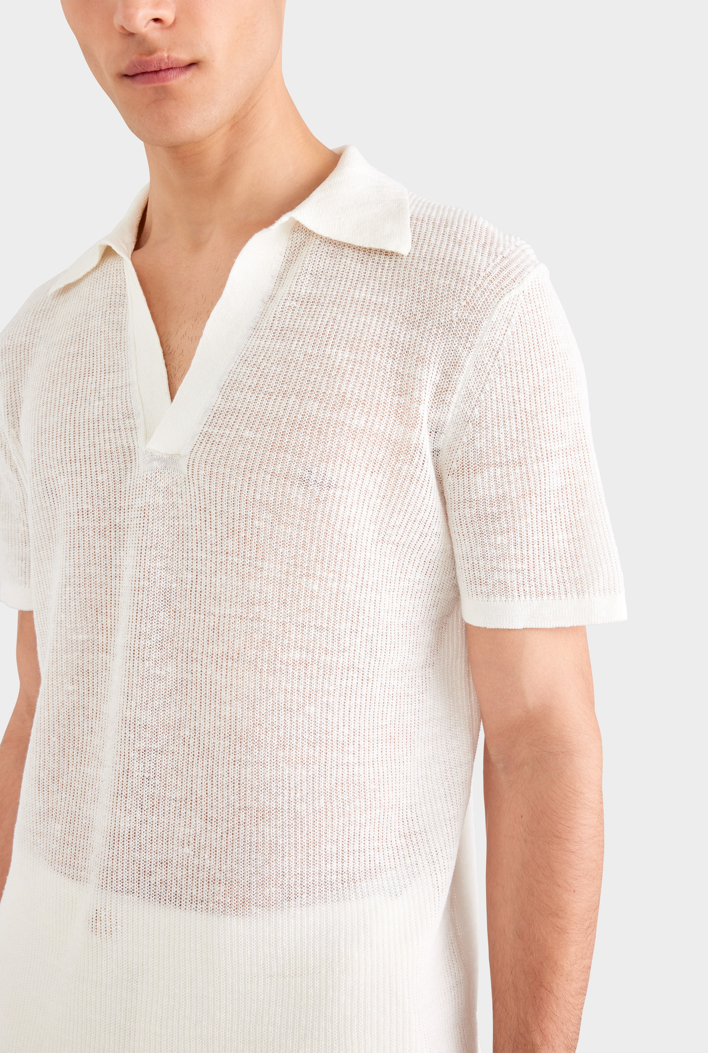 Rib Knit Open Neck Polo 2.0 - Off White