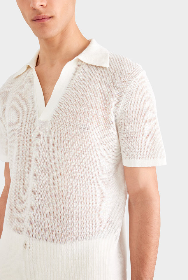 Rib Knit Open Neck Polo 2.0 - Off White