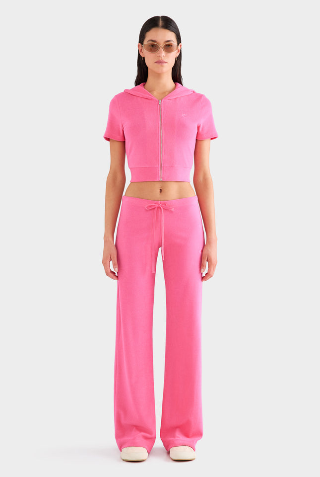 Low Rise Velour Track Pant - Hot Pink