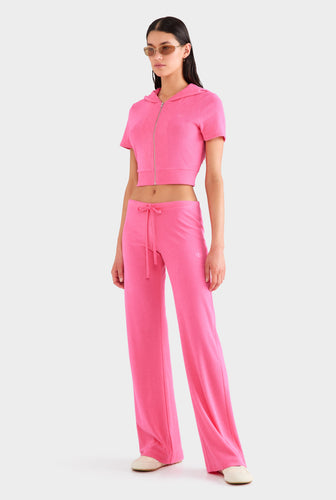 Low Rise Velour Track Pant - Hot Pink
