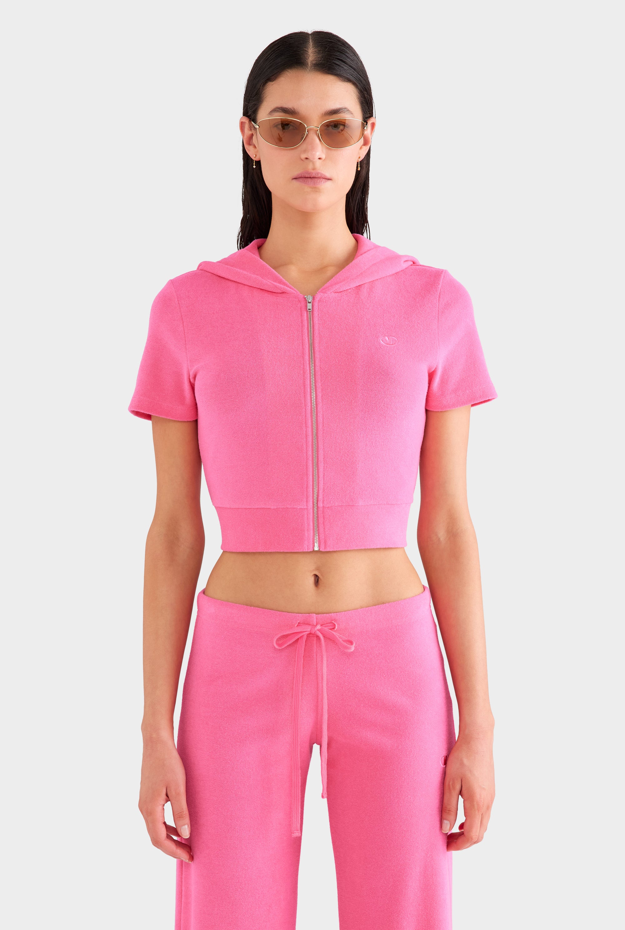 Low Rise Velour Track Pant - Hot Pink