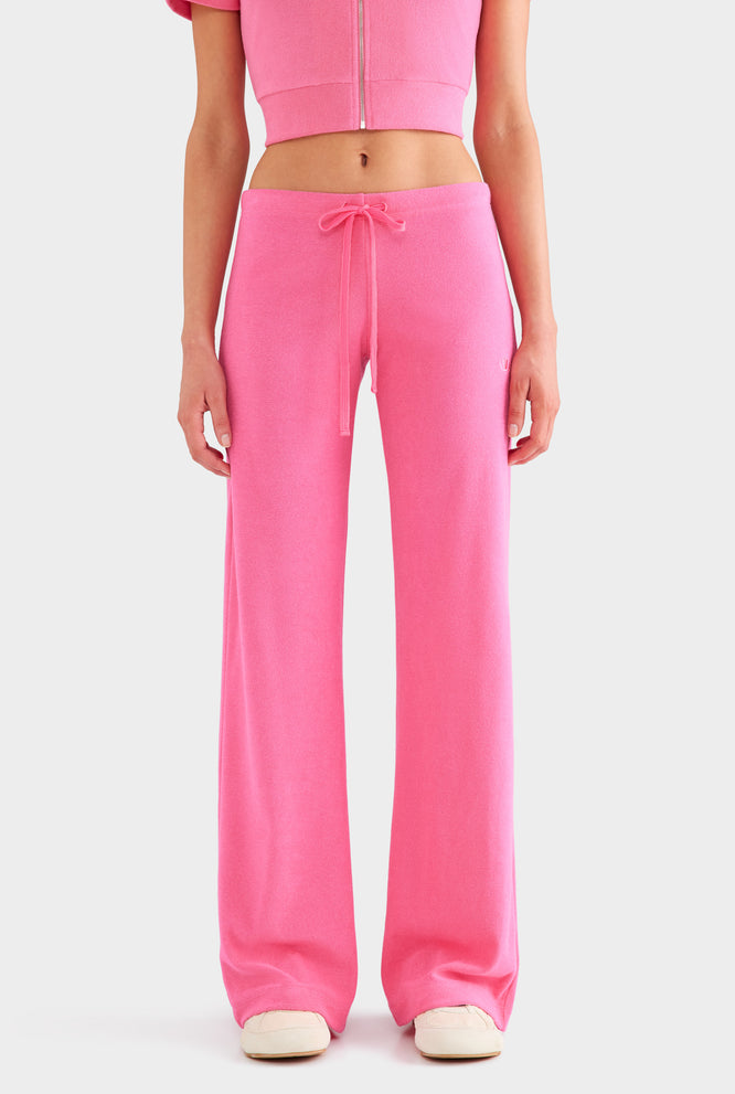 Low Rise Velour Track Pant - Hot Pink