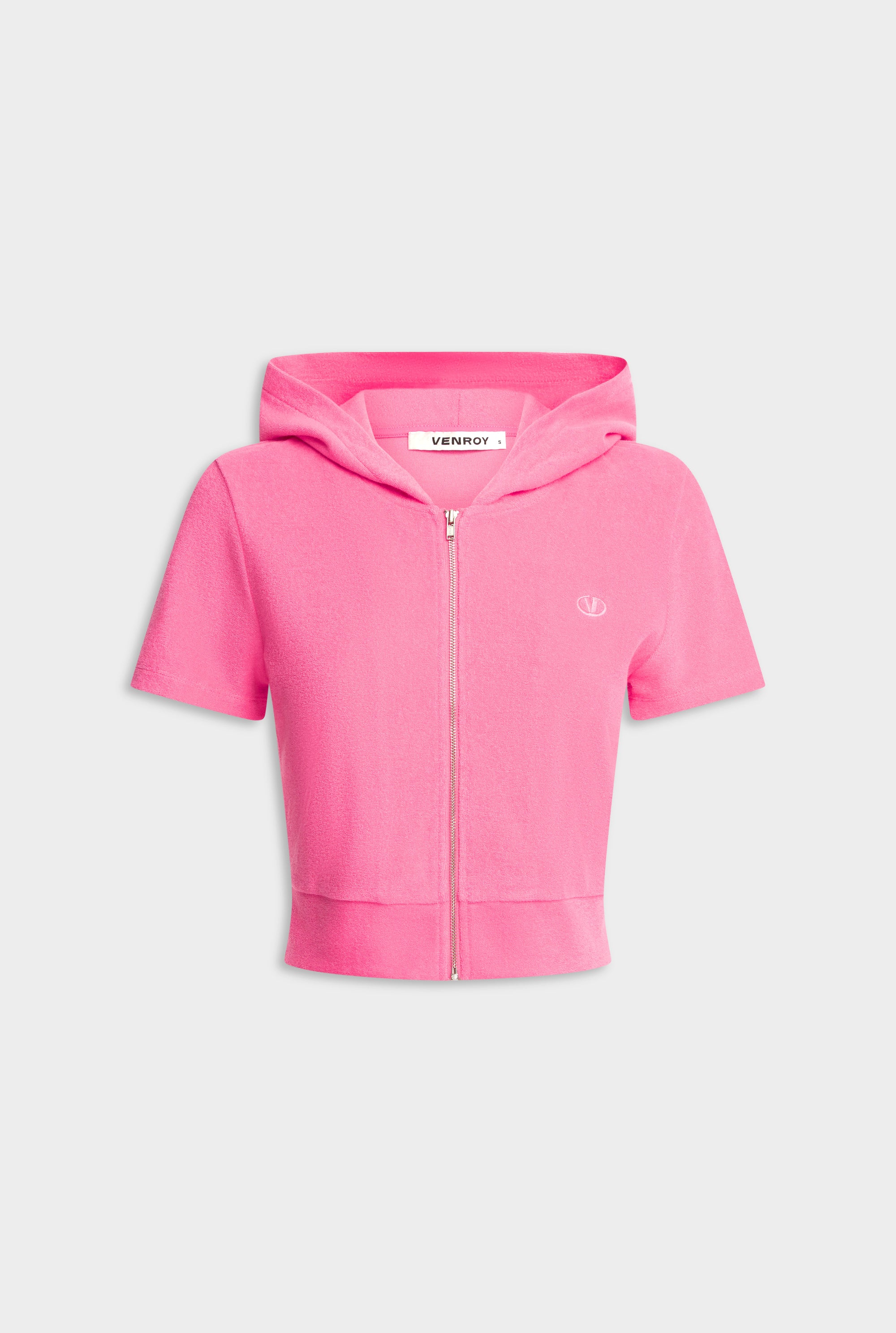 Short Sleeve Cropped Terry Jacket - Hot Pink