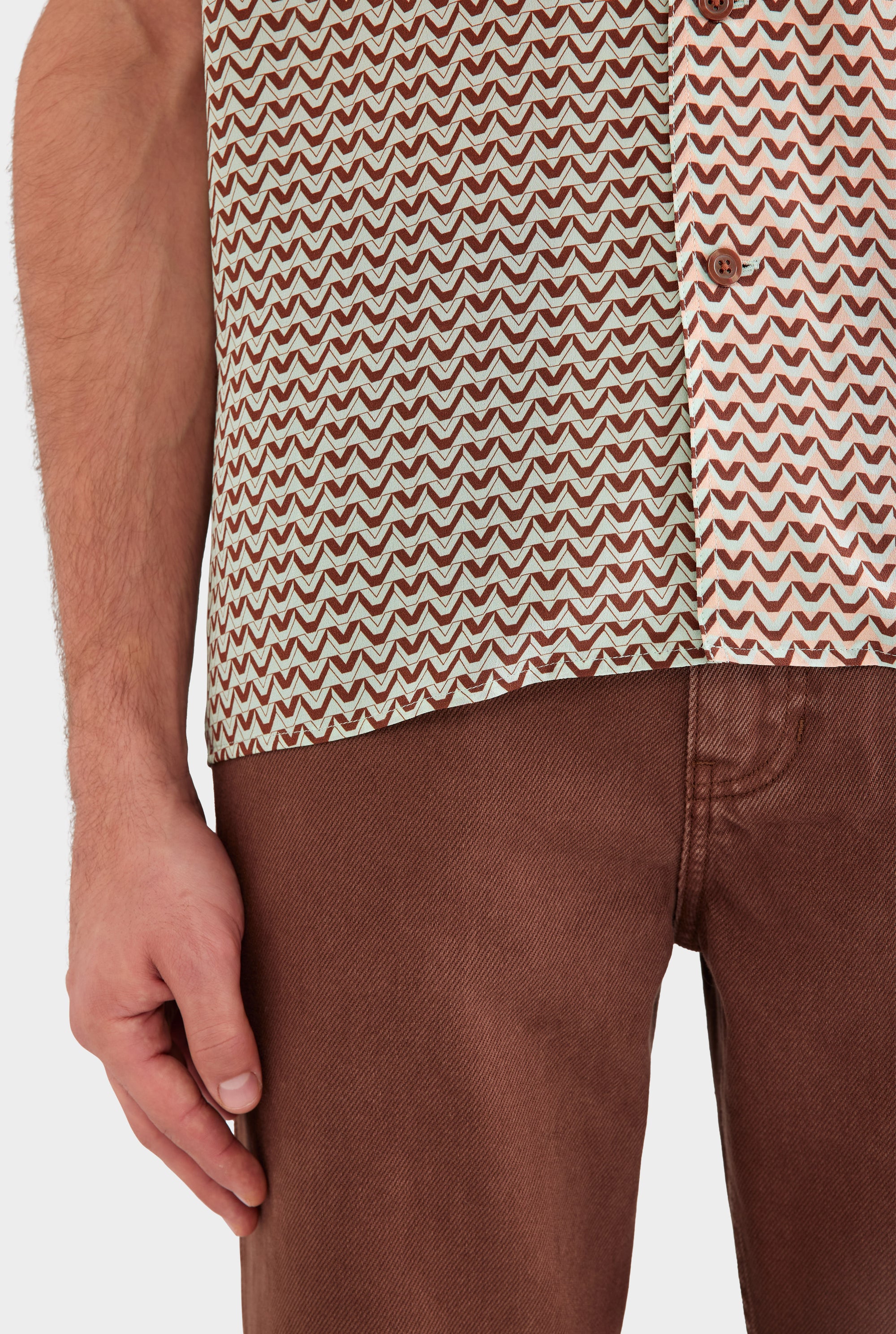 Short Sleeve Silk Camp Collar Shirt - Pale Aqua/Peach Spliced V Monogram