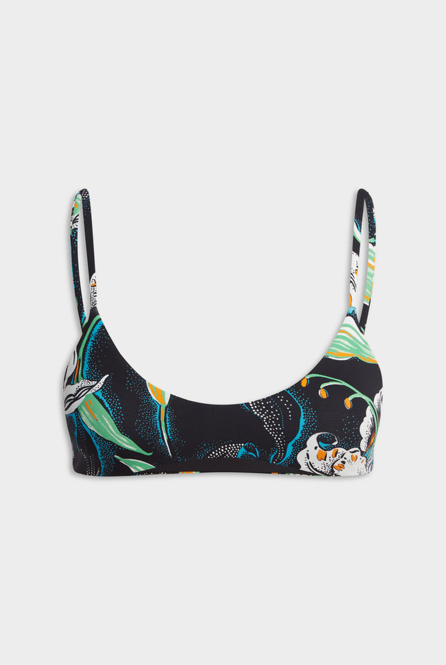 Scoop Neck Bikini Top - Black/White Lily