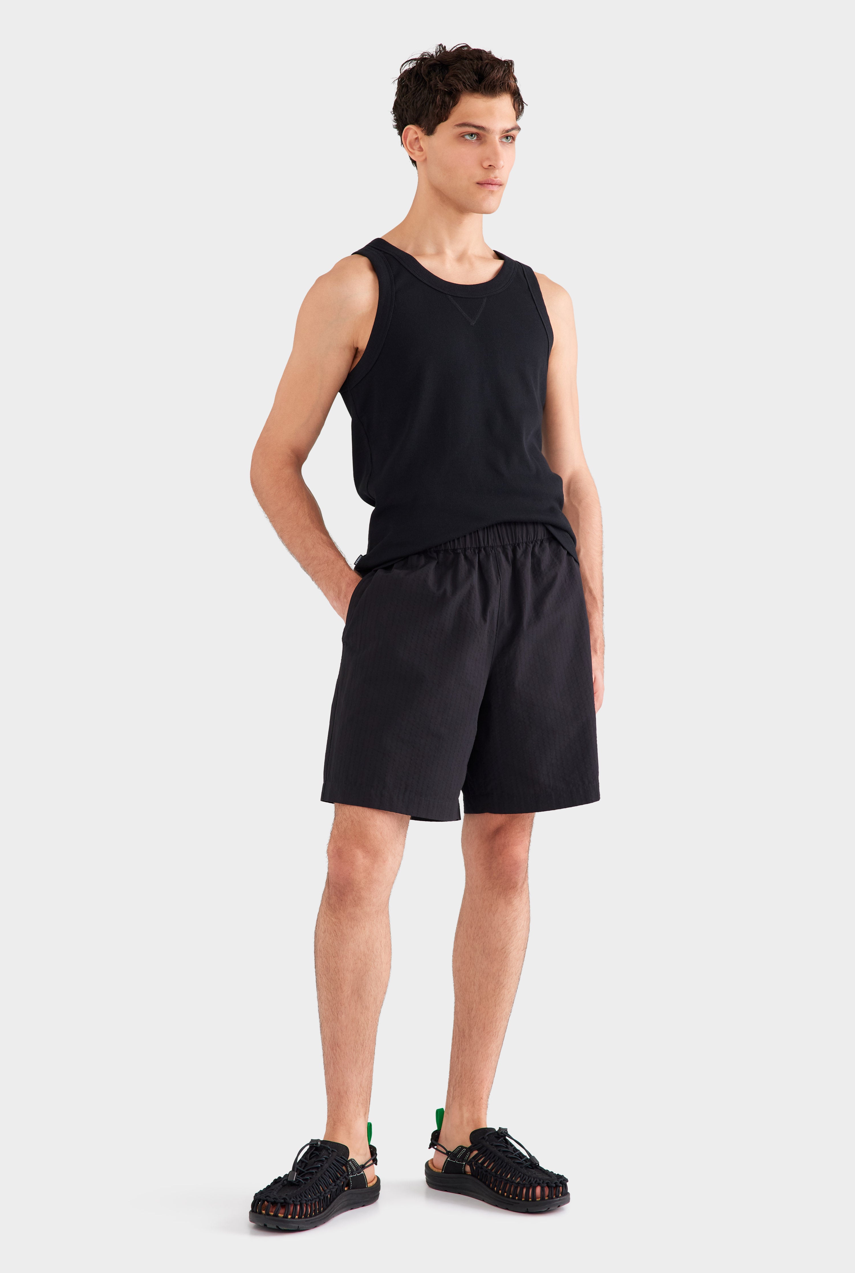 Seersucker Cotton Bermuda Short - Washed Black