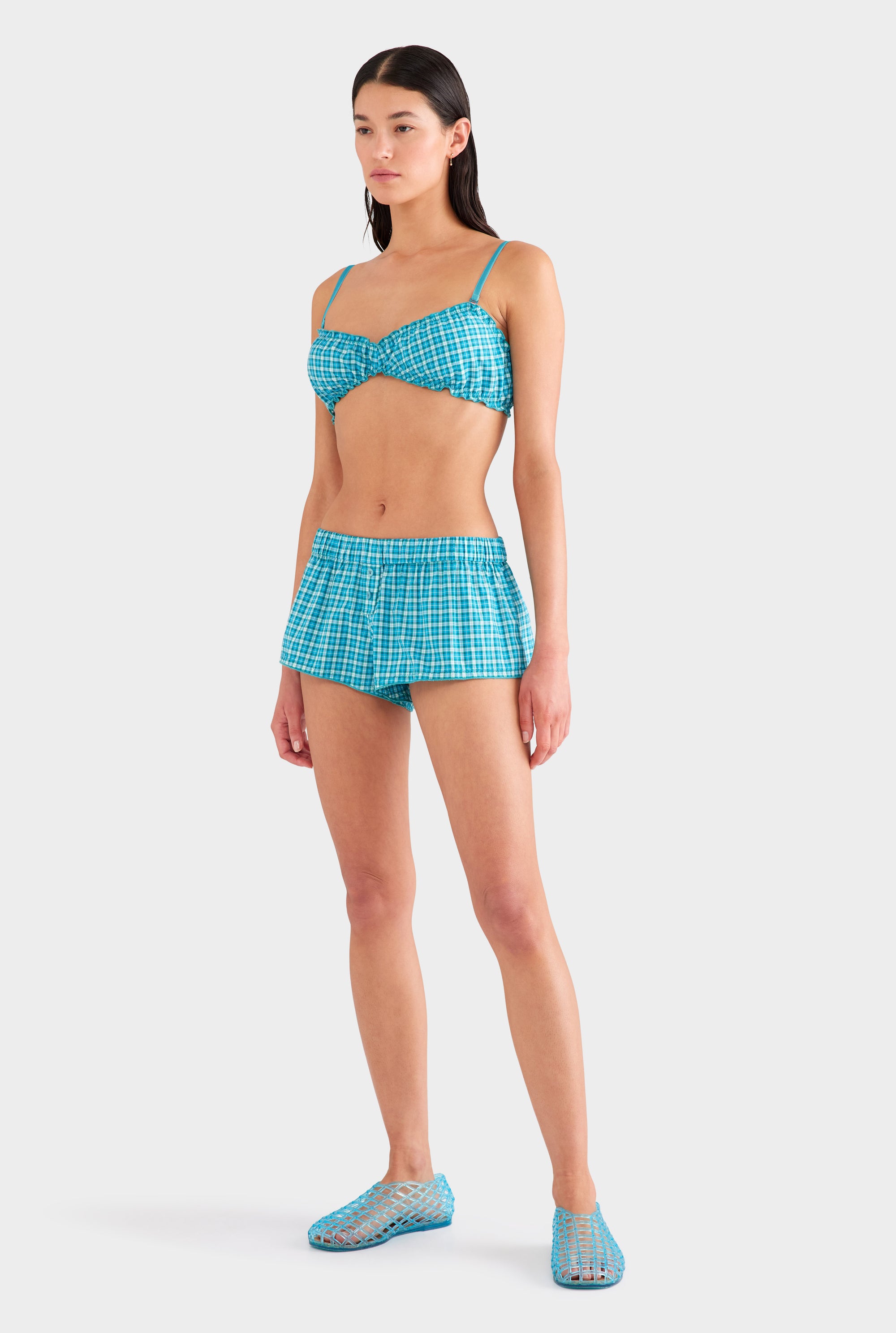 Low Rise Mini Boxer Short - Teal Check