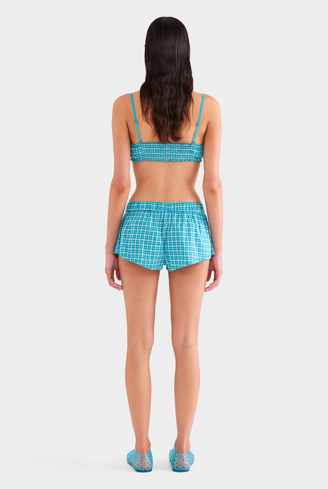 Low Rise Mini Boxer Short - Teal Check