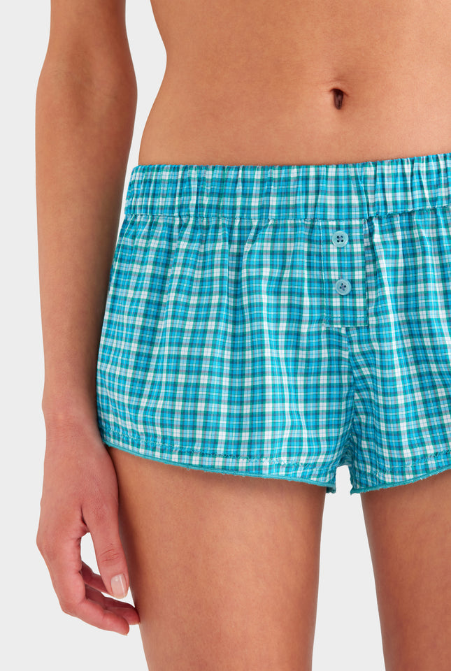 Low Rise Mini Boxer Short - Teal Check