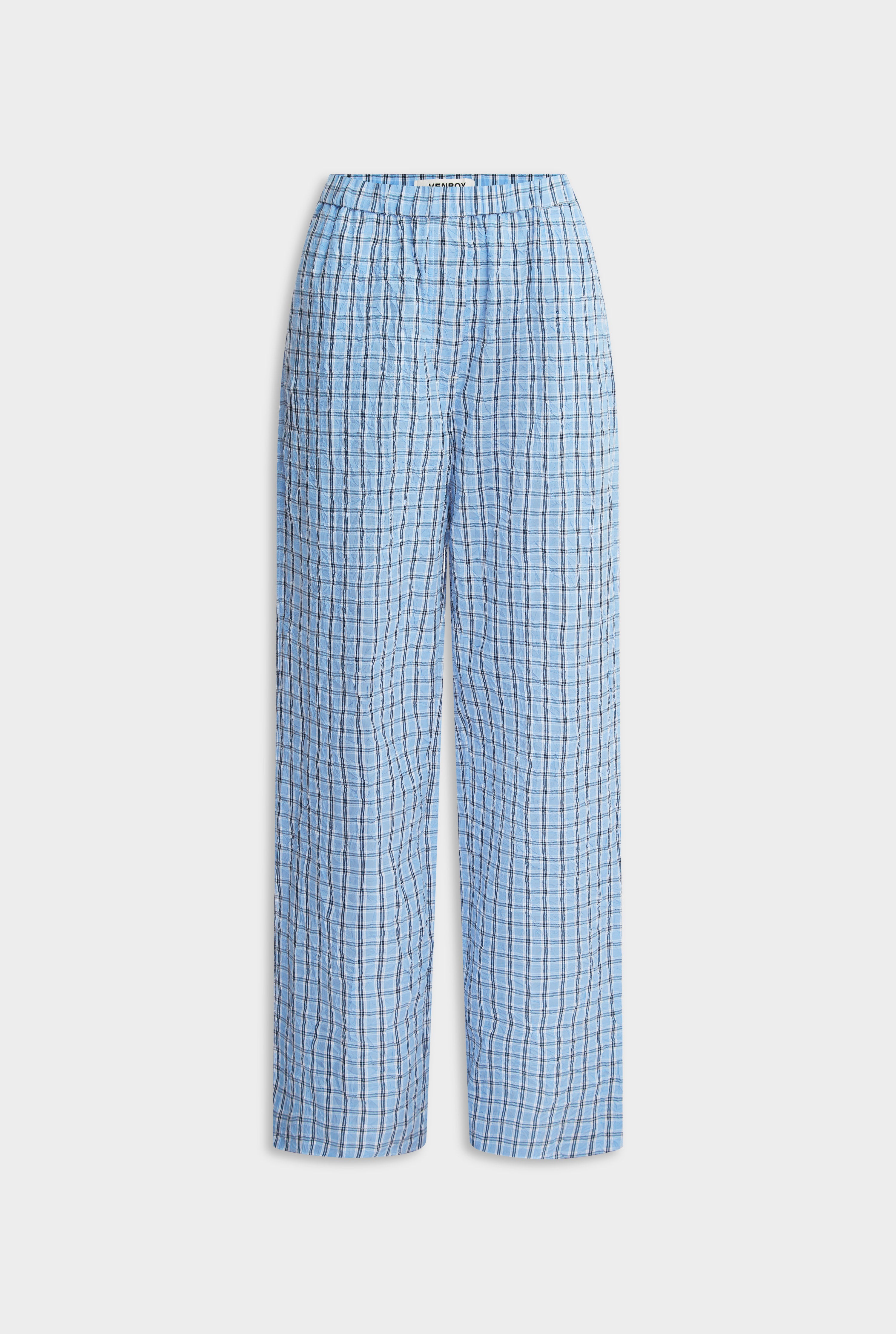 Relaxed Check Cotton Pant - Blue Crushed Check