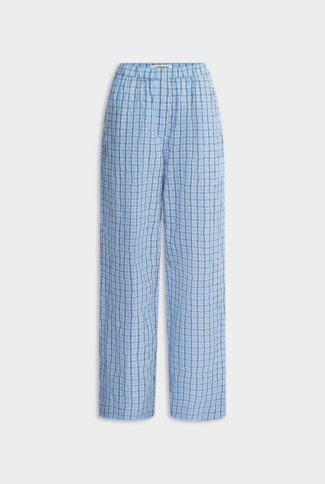 Relaxed Check Cotton Pant - Blue Crushed Check