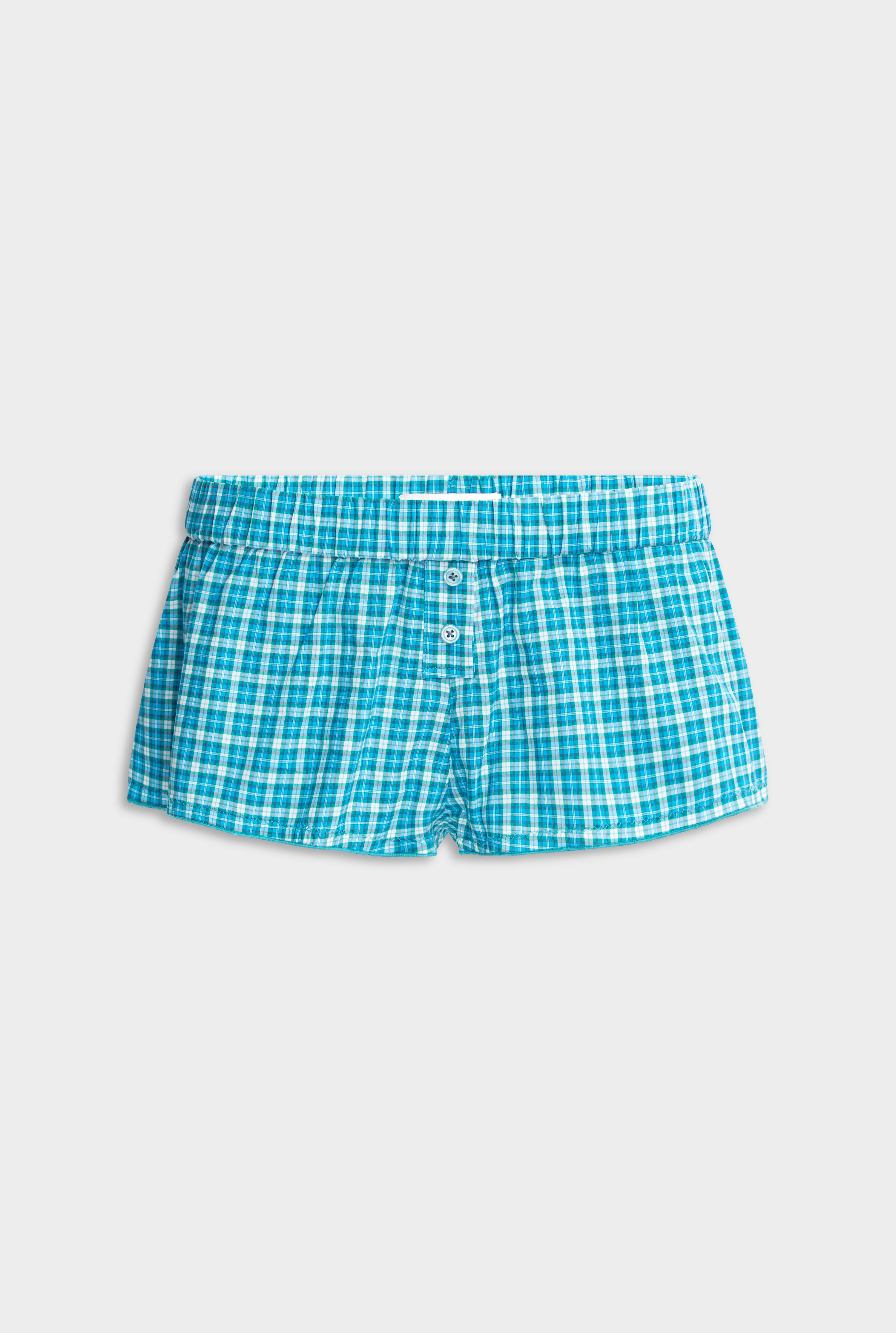 Low Rise Mini Boxer Short - Teal Check