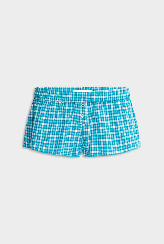 Low Rise Mini Boxer Short - Teal Check