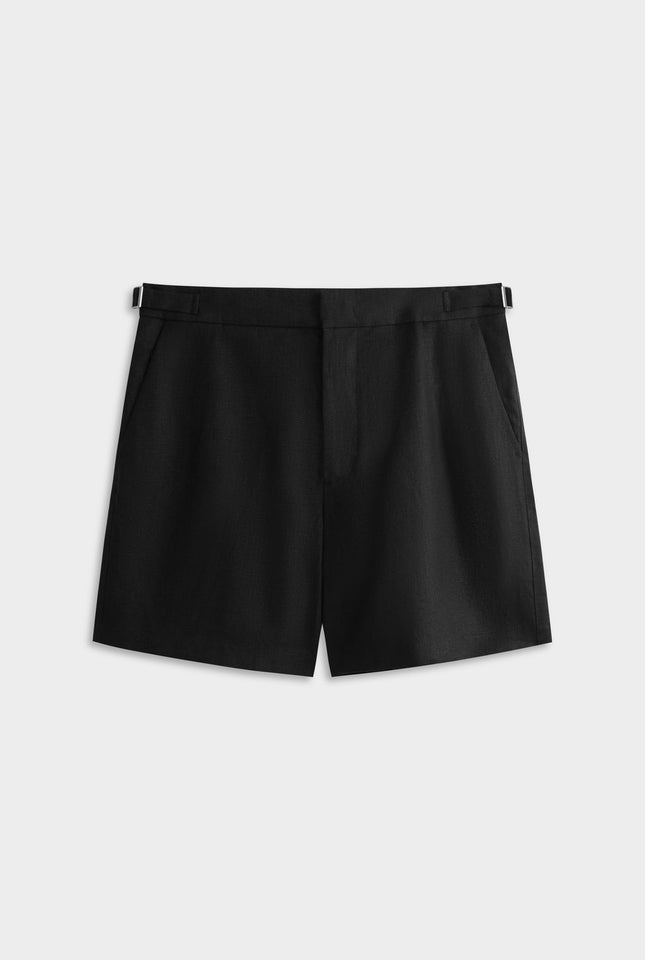 Tailored Linen Side Tab Short - Black