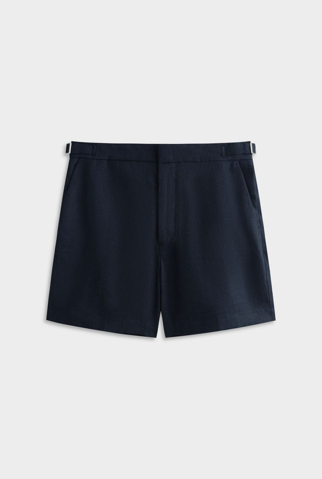 Tailored Linen Side Tab Short - Navy