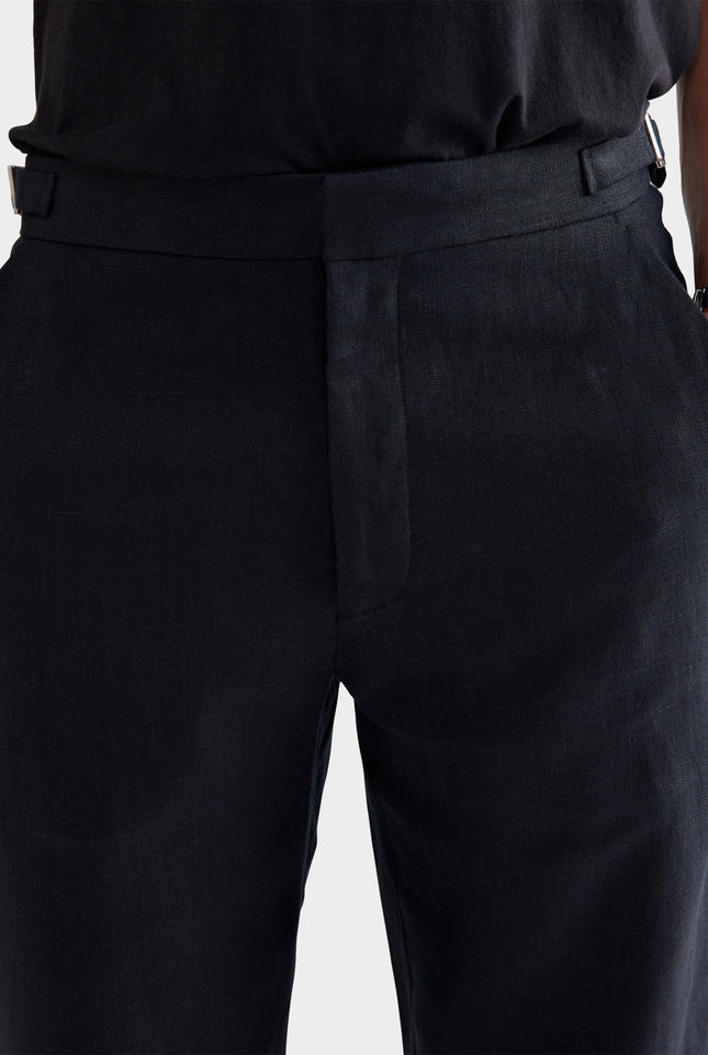 Tailored Linen Side Tab Trouser - Black