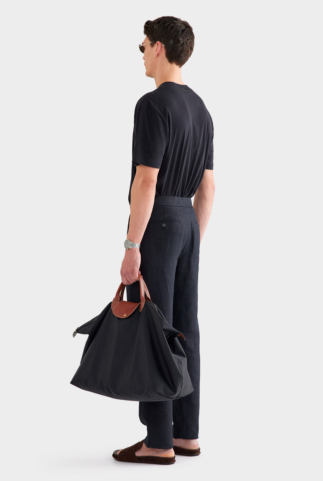 Tailored Linen Side Tab Trouser - Black