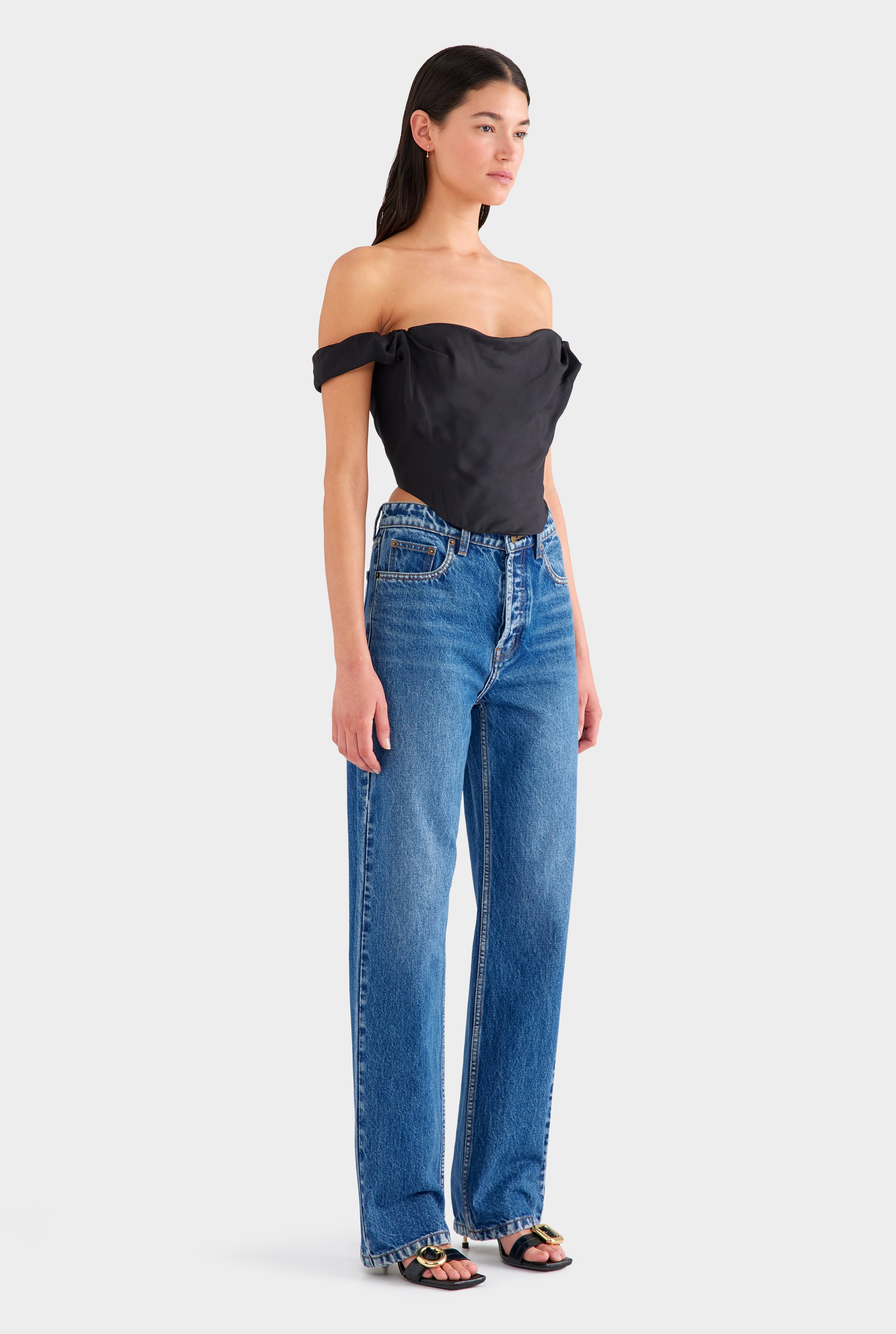 Draped Silk Corset Top - Black