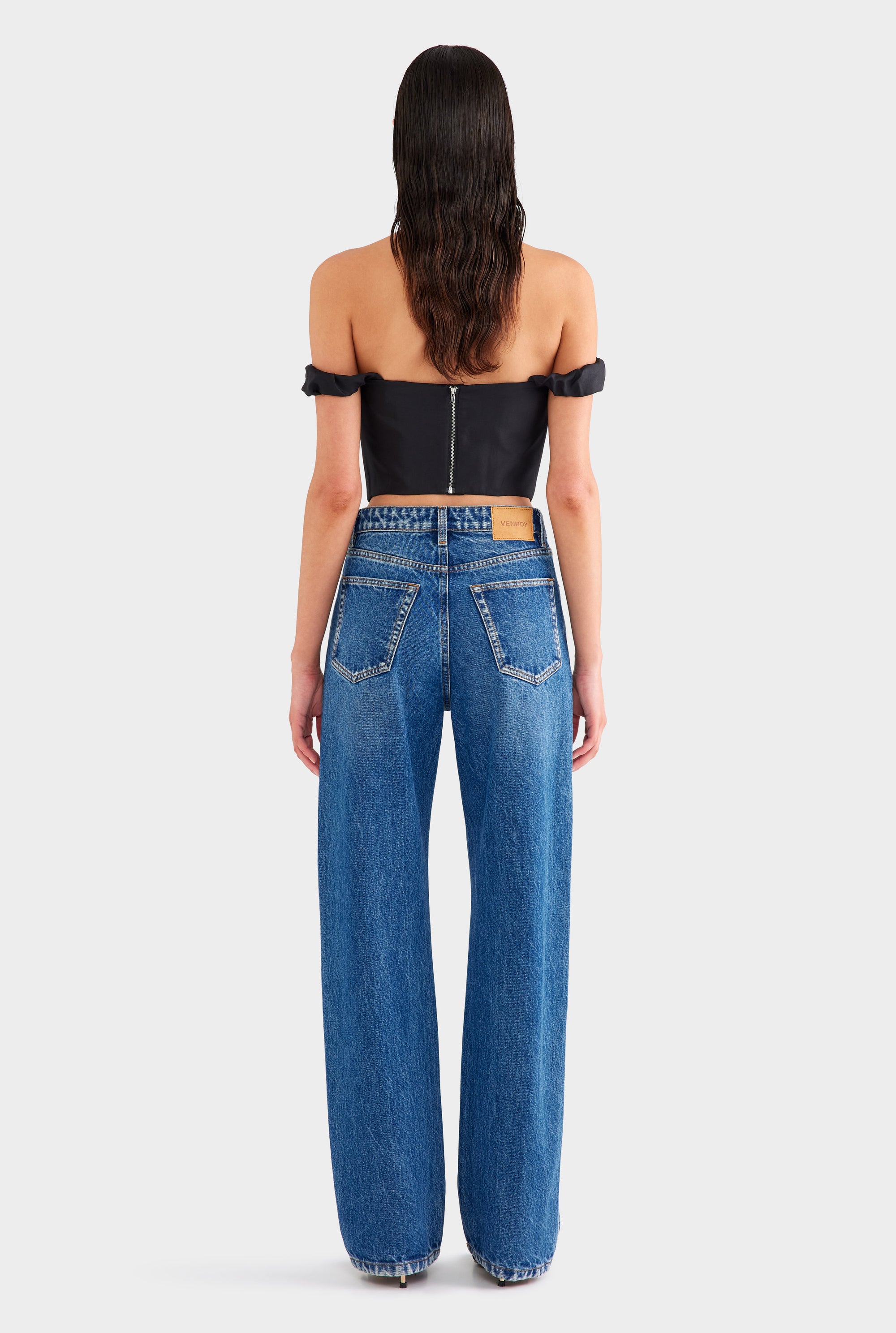 Draped Silk Corset Top - Black