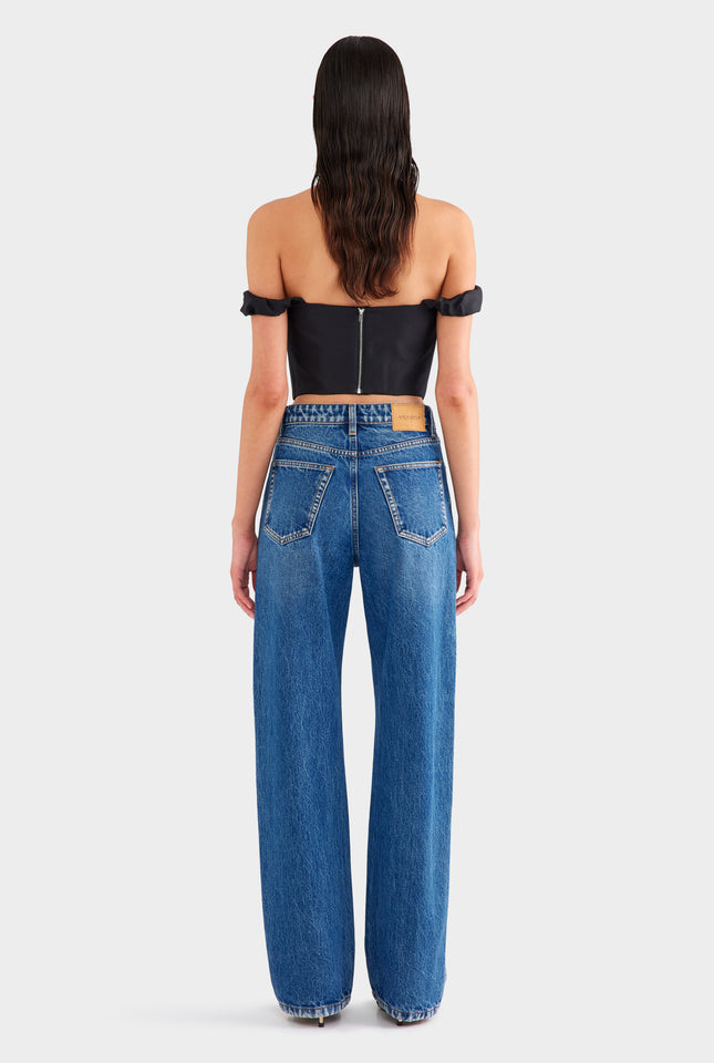 Draped Silk Corset Top - Black