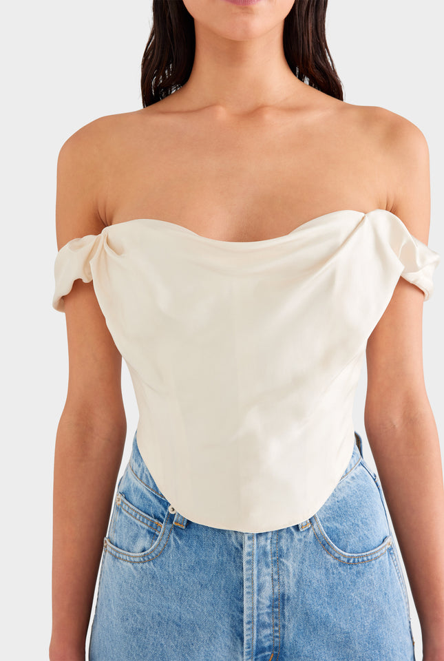 Draped Silk Corset Top - Cream