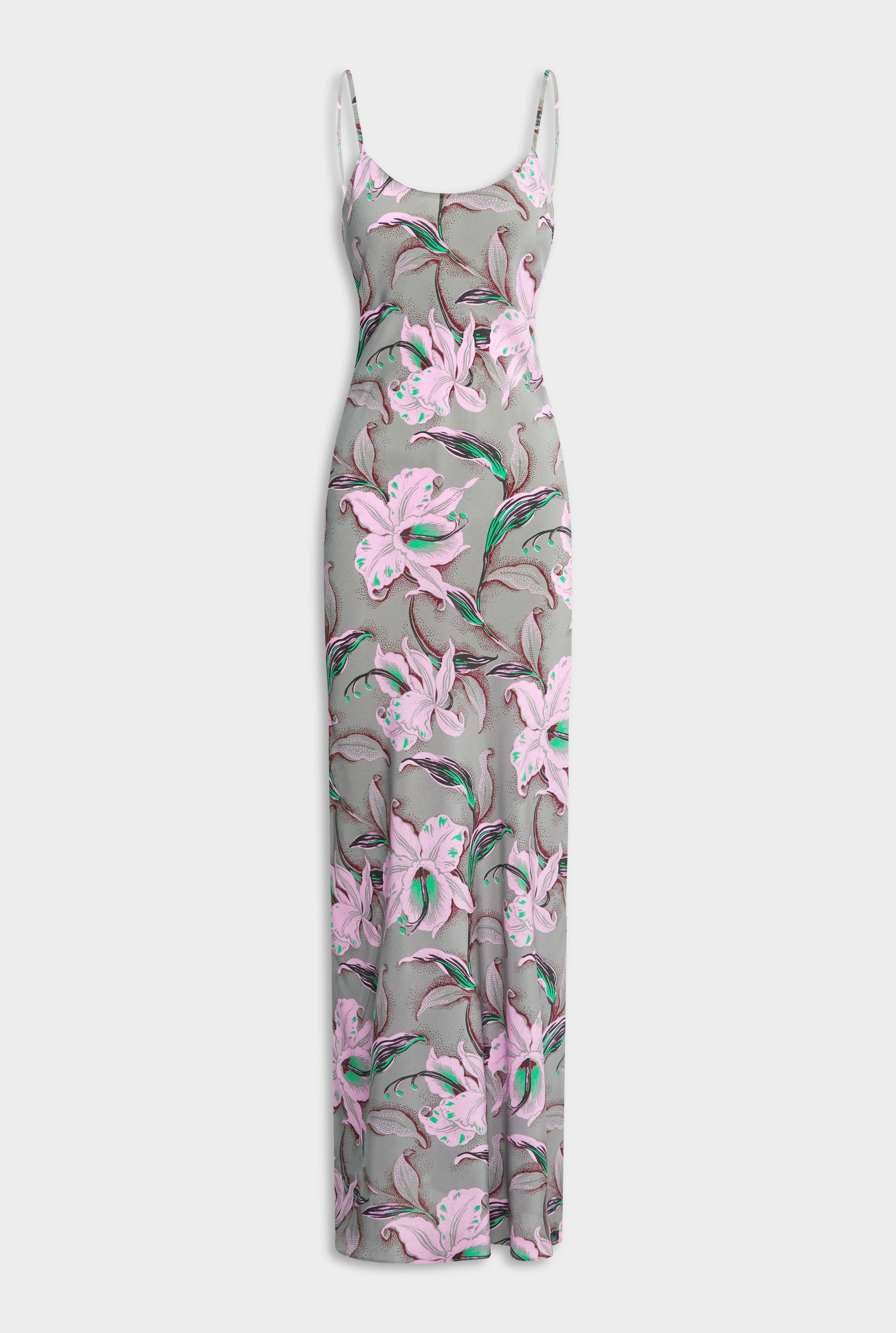 Silk Slip Dress - Grey/Pink Lily