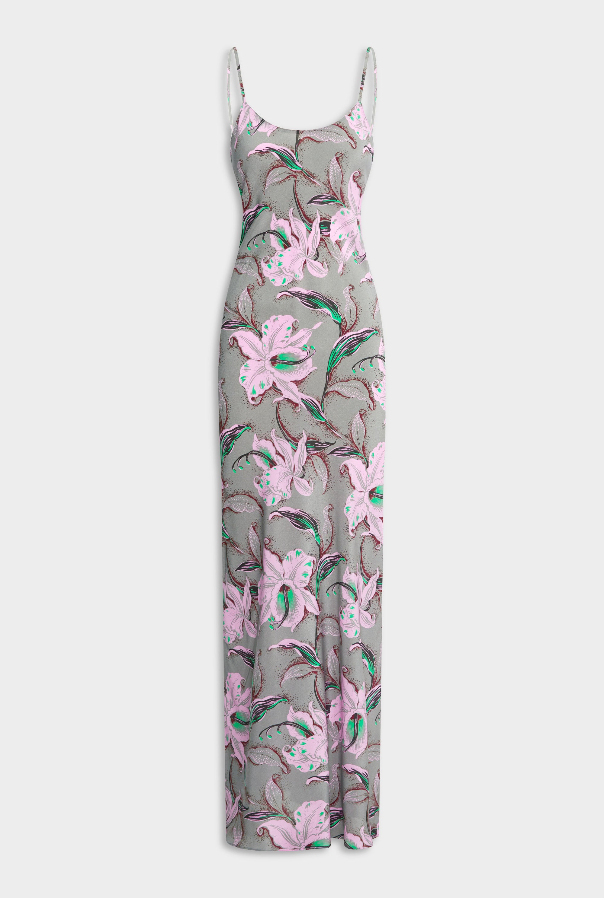 Silk Slip Dress - Grey/Pink Lily