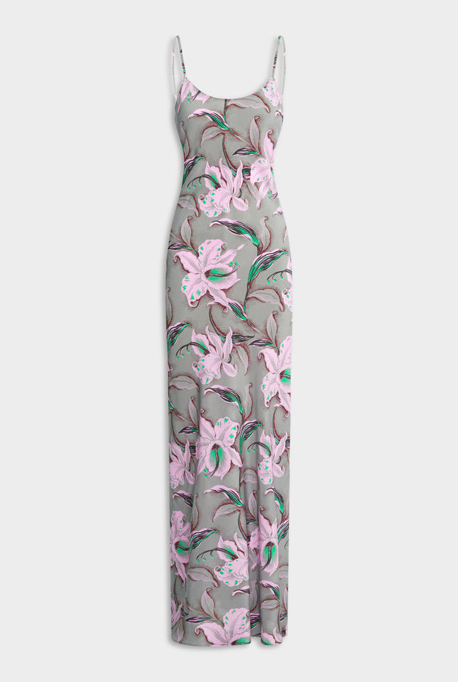 Silk Slip Dress - Grey/Pink Lily
