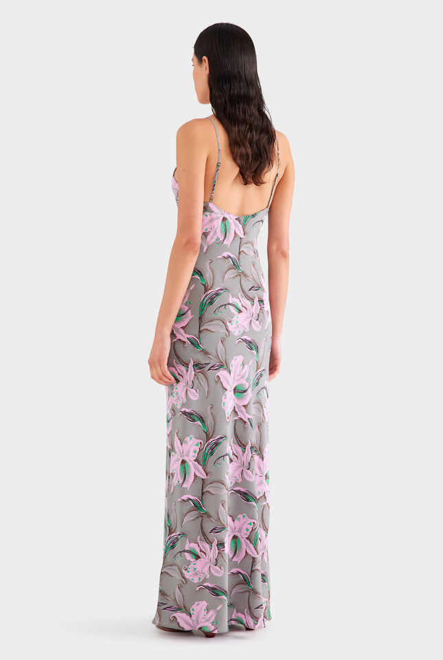 Silk Slip Dress - Grey/Pink Lily