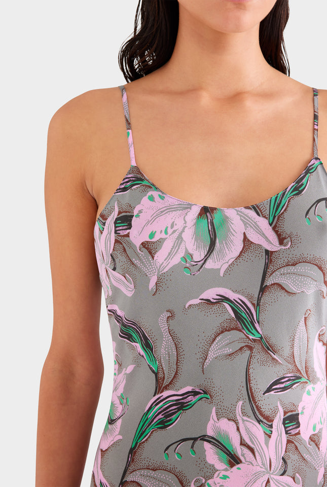 Silk Slip Dress - Grey/Pink Lily