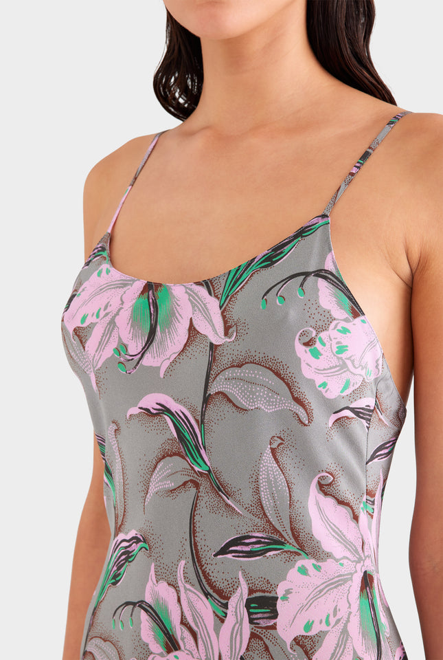 Silk Slip Dress - Grey/Pink Lily