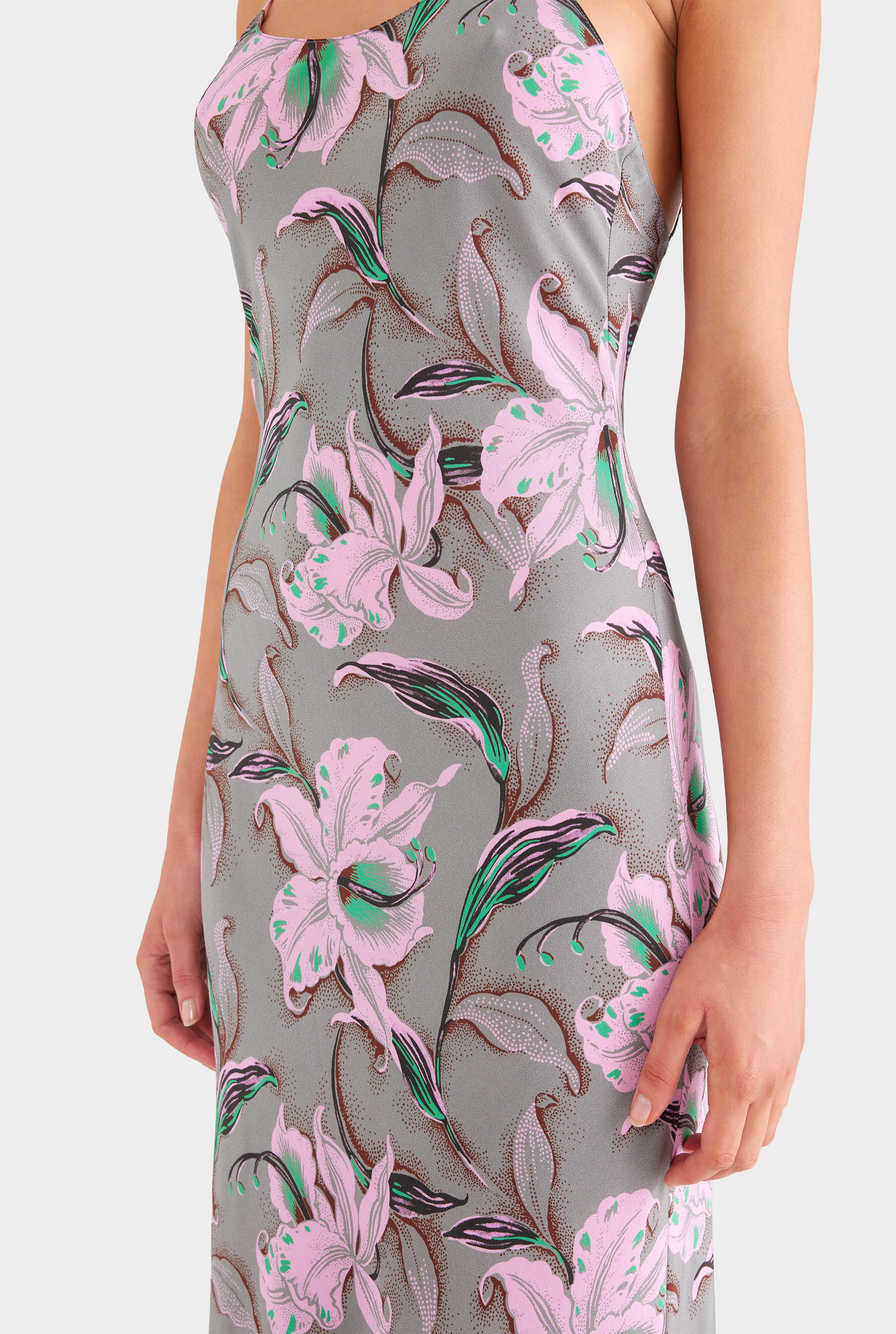 Silk Slip Dress - Grey/Pink Lily