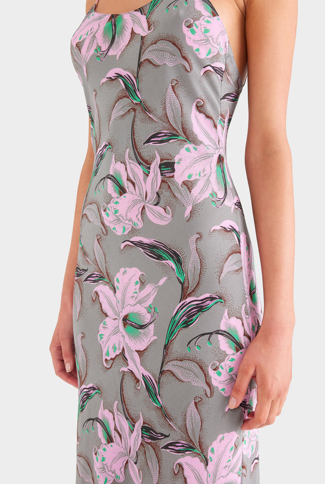 Silk Slip Dress - Grey/Pink Lily