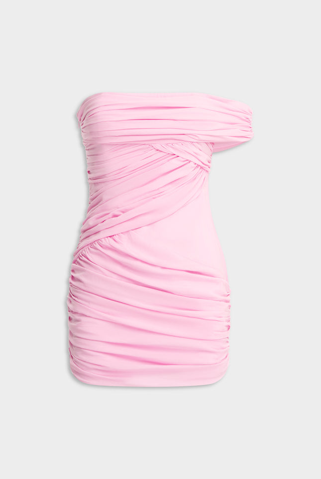 One Shoulder Silk Bandeau Mini Dress - Pink
