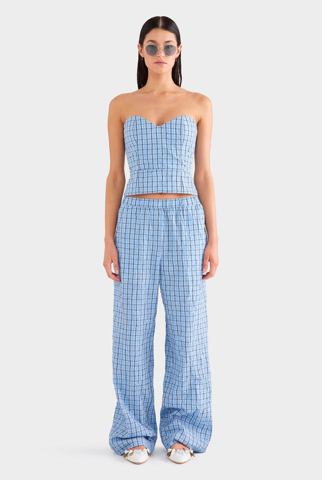 Relaxed Check Cotton Pant - Blue Crushed Check