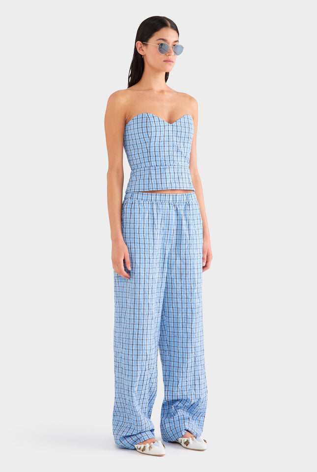 Relaxed Check Cotton Pant - Blue Crushed Check