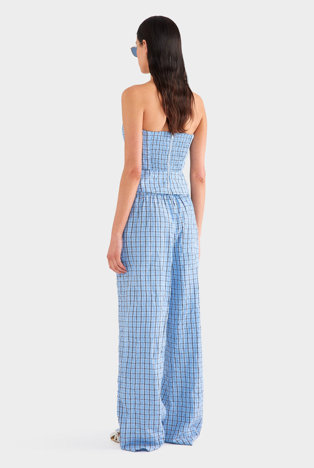 Relaxed Check Cotton Pant - Blue Crushed Check