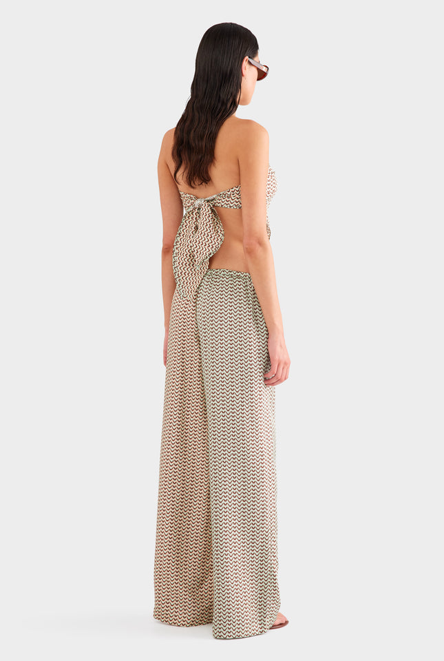 Relaxed Silk Drawstring Pant - Pale Aqua/Peach Spliced V Monogram