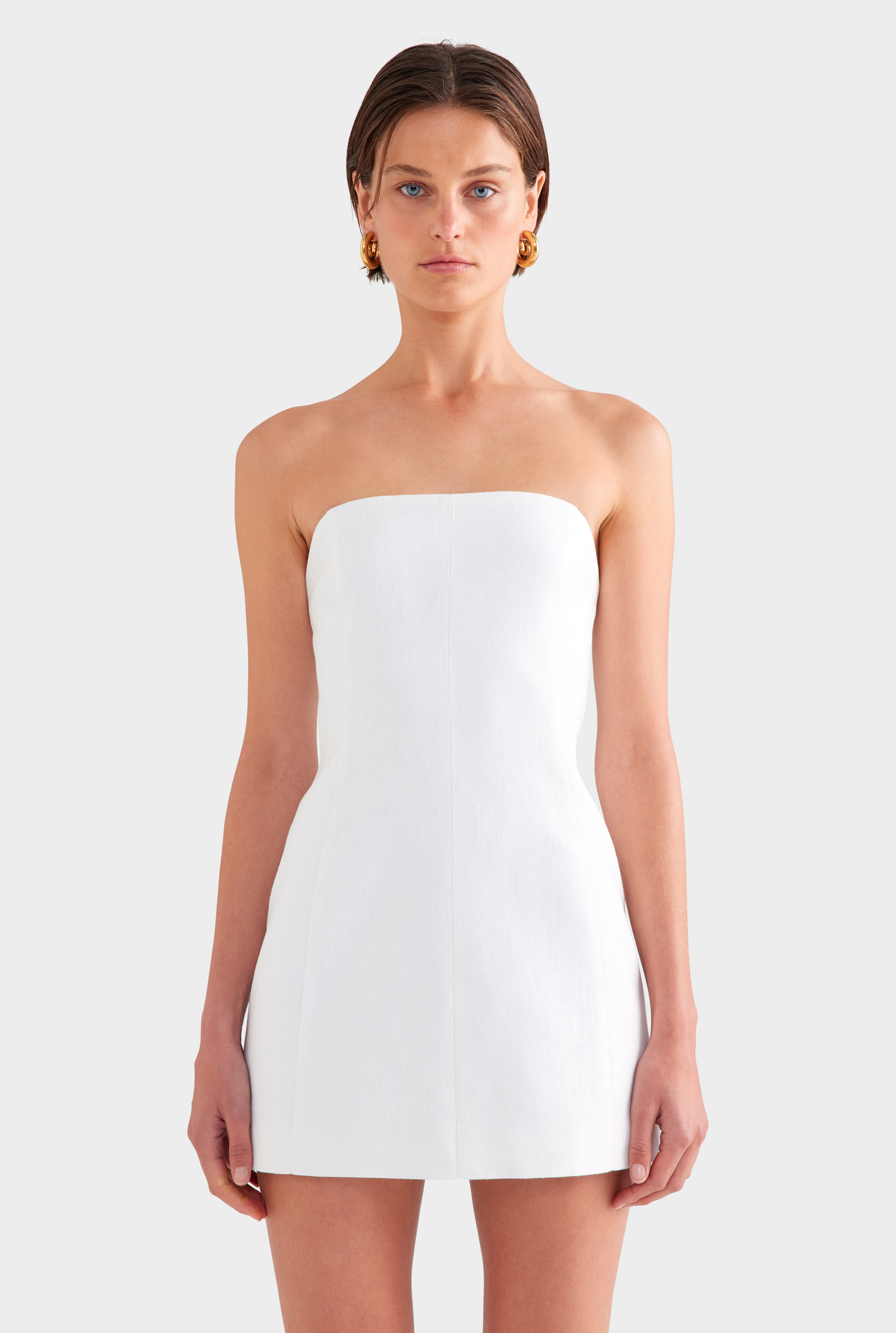 Strapless Linen Mini Dress - White
