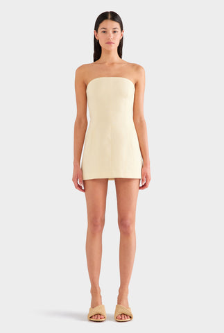 Strapless Panelled Linen Mini Dress - Dusty Yellow