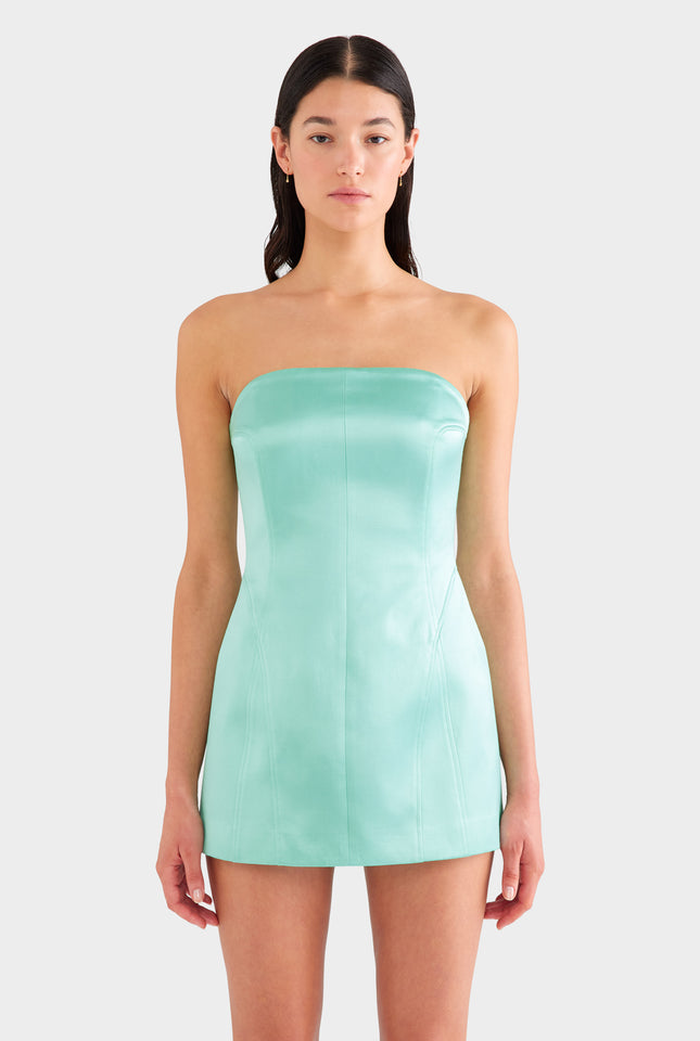 Strapless Panelled Silk Cotton Mini Dress - Seafoam