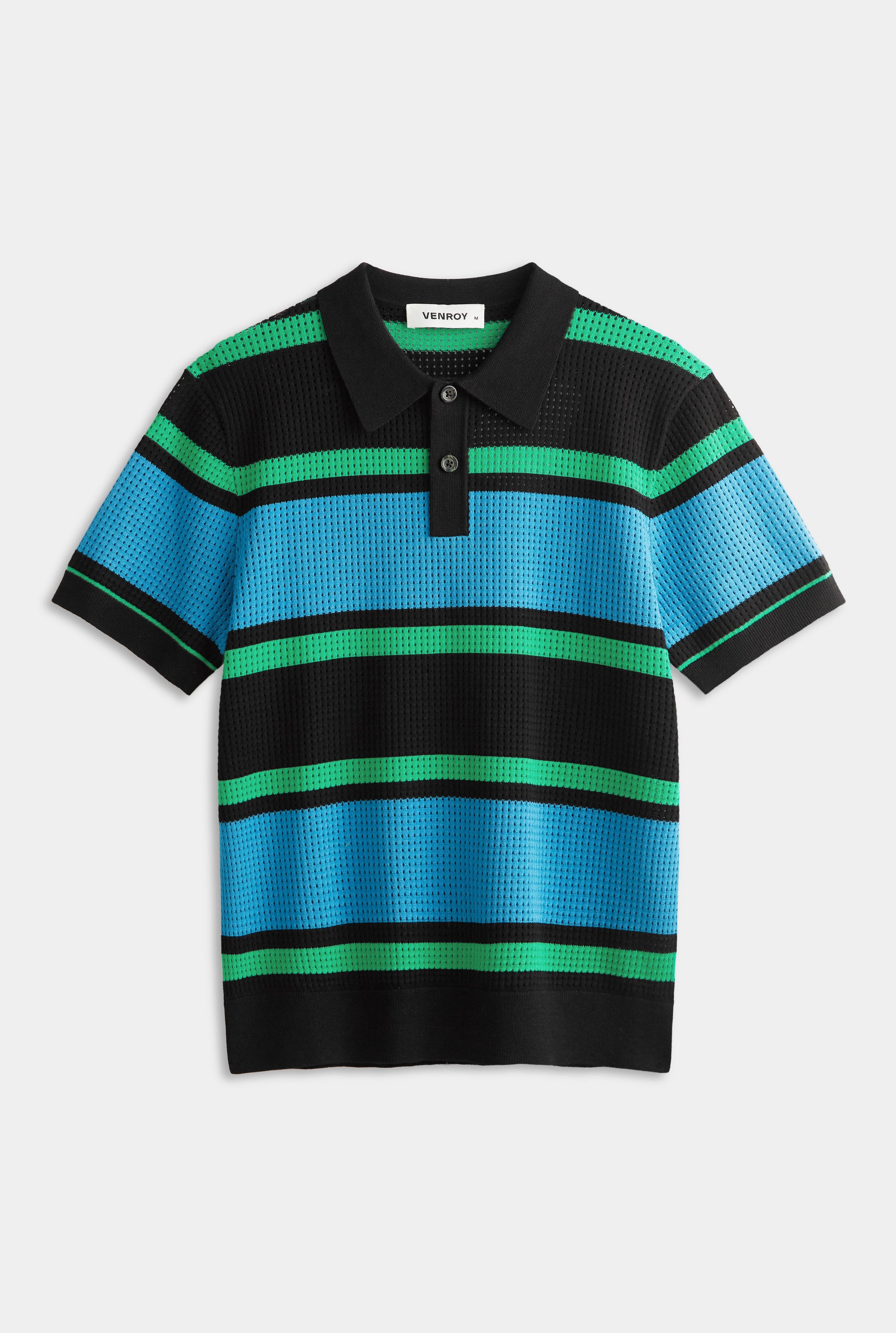 Stripe Cotton Mesh Polo - Black/Blue/Green Stripe
