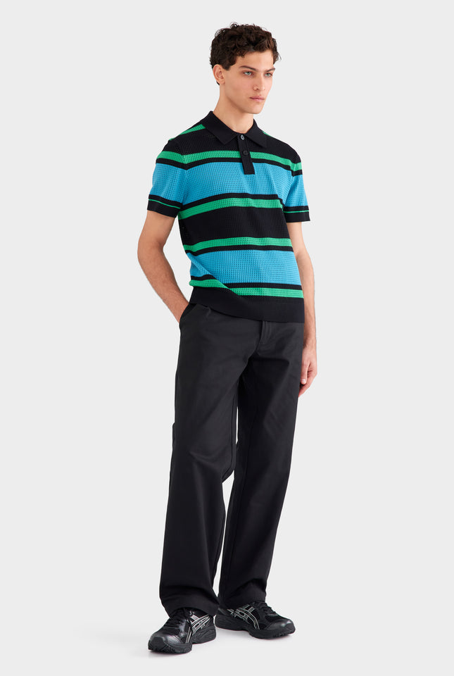 Stripe Cotton Mesh Polo - Black/Blue/Green Stripe